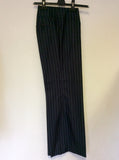 CROMBIE DARK GREY PINSTRIPE WOOL & SILK TROUSER SUIT SIZE 10/12