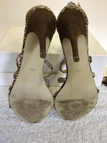 GUESS BY MARCIANO BLACK & BEIGE SNAKESKIN PRINT STRAPPY HEELED SANDALS SIZE 4/37