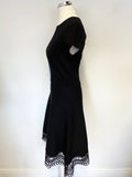 BRAND NEW TED BAKER BLACK STRETCH FINE RIB KNIT LACE HEM FIT & FLARE DRESS SIZE 1 UK 8/10