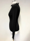 TED BAKER BLACK FRILL TRIM SKINNY RIB LONG SLEEVE JUMPER SIZE 1 UK 8/10