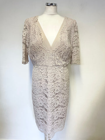 REISS DAHLIA NUDE SHORT SLEEVE  LACE SPECIAL OCCASION PENCIL DRESS  SIZE 14