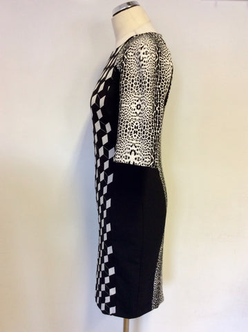 CAVALLI CLASS BLACK & WHITE PRINT BODYCON DRESS SIZE 10