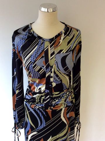 VANDENVOS BLACK & MULTI COLOURED PRINT STRETCH DRESS SIZE 3 UK 12