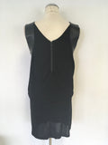 THE KOOPLES BLACK LEATHER TRIM LOOSE FIT TOP MINI DRESS SIZE 38 UK 10