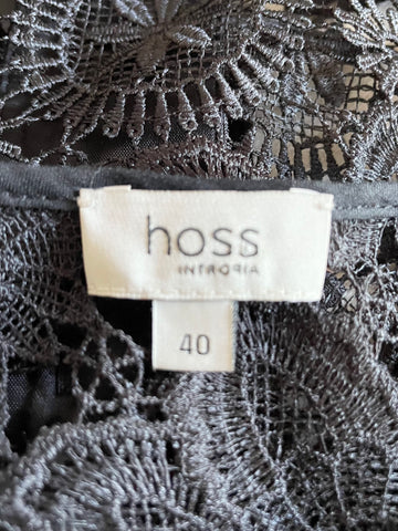 HOSS BLACK LACE PRESS STUD FASTEN 3/4 SLEEVE TOP SIZE 40 UK 12