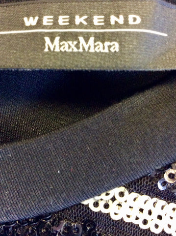 MAX MARA BLACK & WHITE SEQUINNED 3/4 SLEEVE TOP SIZE S