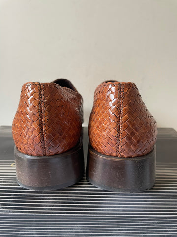 KINGSMILL TAN PLAITED WEAVE ITALIAN ALL LEATHER SLIP ON SHOES SIZE 7/40