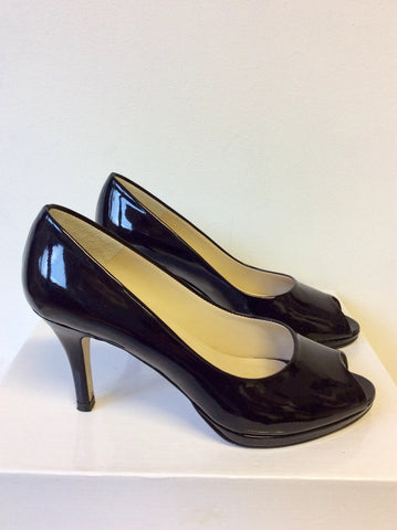 HB ESPANA DARK BLUE PATENT LEATHER PEEP TOE HEELS SIZE 4/37