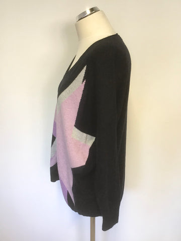 MINT VELVET BLACK WITH SILVER & PINK STAR TRIM LONG SLEEVE JUMPER SIZE M