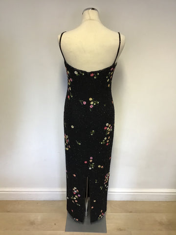 Serenade Black Beaded & Floral Embroidered Evening Dress Size 12
