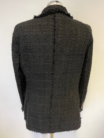 ZARA WOMAN BLACK BOUCLE COLLARED DOUBLE BREASTED JACKET SIZE XL