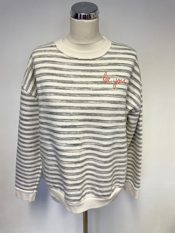 MINT VELVET GREY & WHITE STRIPE ‘BE YOU’ SWEATSHIRT SIZE 18