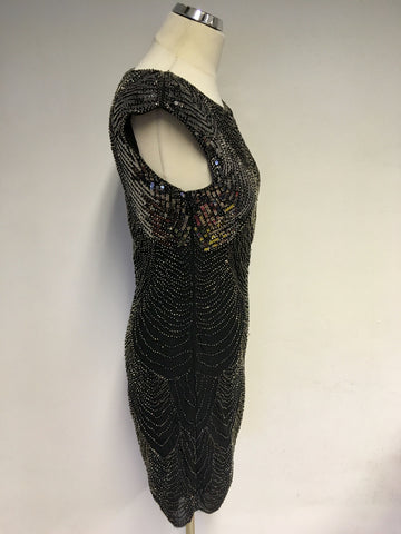 IZABEL LONDON BLACK SEQUINED & BEADED COCKTAIL SHIFT DRESS SIZE 8