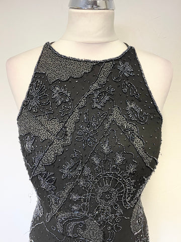 KALEIDOSCOPE BLACK EMBROIDERED & BEADED LONG EVENING DRESS SIZE 14