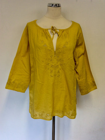 Hobbs Mustard Yellow Embroidered Cotton Tunic Top Size 16