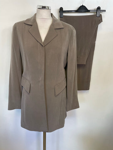 AUSTIN REED LIGHT BROWN 100% SILK TAILORED TROUSER SUIT SIZE 10