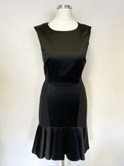 LK BENNETT BLACK SATIN PANEL FLUTED HEMLINE SLEEVELESS OCCASION DRESS SIZE 6