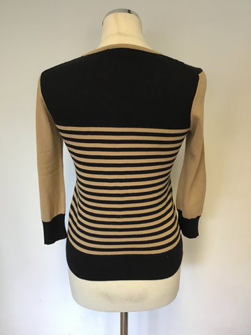 HOBBS CAMEL & BLACK STRIPE FINE KNIT JUMPER SIZE 8