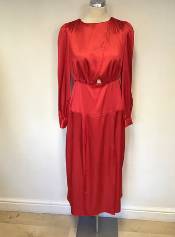 BRAND NEW TOPSHOP RED SATIN LONG SLEEVE MIDI DRESS SIZE 12