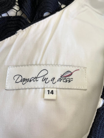 DAMSEL IN A DRESS BLACK LACE OVER IVORY SLEEVELESS PENCIL DRESS SIZE 14