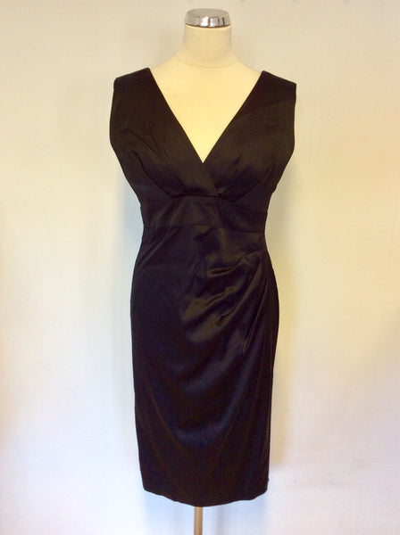 MARKS & SPENCER BLACK MATT SATIN PENCIL DRESS SIZE 12