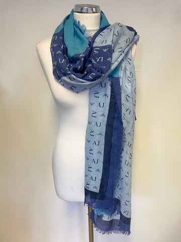 ARMANI JEANS BLUE & TURQUOISE AJ PRINT SCARF /WRAP