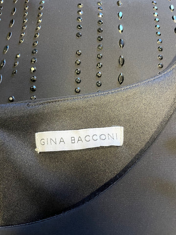 GINA BACCONI BLACK BEAD TRIMMED LONG SLEEVED SHIFT DRESS SIZE 8