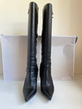 MICHAEL KORS CHEYENNE BLACK LEATHER BUCKLE TRIM HEELED KNEE LENGTH BOOTS SIZE 6/39