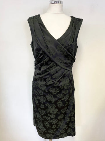PHASE EIGHT DARK GREEN FLORAL JACQUARD PRINT SLEEVELESS PENCIL DRESS SIZE 16
