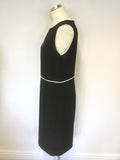 HOBBS BLACK & IVORY TRIMMED SLEEVELESS DRESS & JACKET SUIT SIZE 14