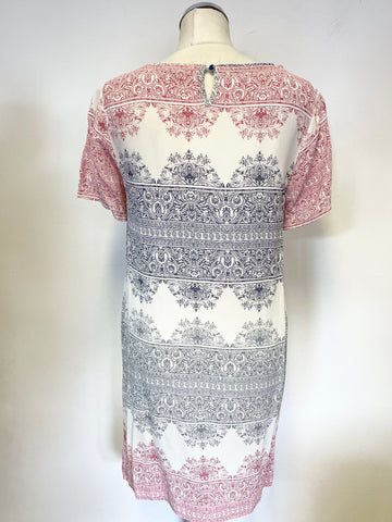 WHITE STUFF RED,WHITE & BLUE PRINT SHORT SLEEVE SHIFT DRESS SIZE 14