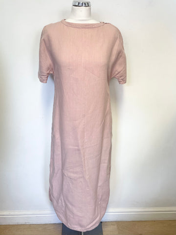 TOAST PINK LINEN SHORT SLEEVE MIDI SHIFT DRESS SIZE XS WILL ALSO FIT S/M