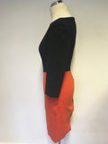 FENN WRIGHT MANSON BLACK,WHITE & ORANGE COLOUR BLOCK DRESS SIZE 10