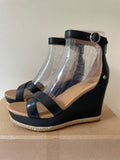 BRAND NEW UGG EZRAH BLACK LEATHER WEDGE HEEL SANDALS SIZE 5/38