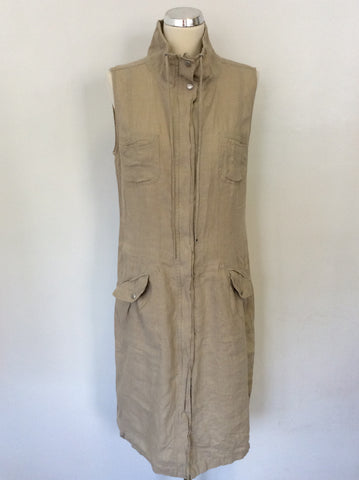WEEKEND BY MAX MARA BEIGE ZIP & POPPER FASTEN SLEEVELESS LINEN DRESS SIZE 12/14
