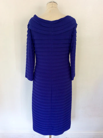 GINA BACCONI BLUE PLEATED 3/4 SLEEVE SPECIAL OCCASION DRESS SIZE 16