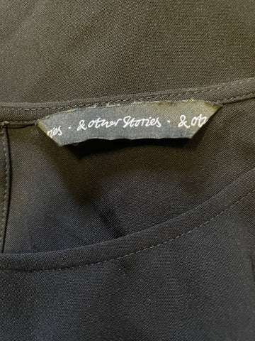 & OTHER STORIES BLACK FRILLED HEM LONG SLEEVE TUNIC TOP SIZE 34 UK 8/10