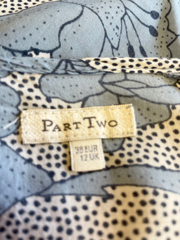PART TWO BLUE & WHITE FLORAL PRINT LONG SLEEVE SHIFT DRESS SIZE 12