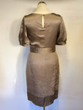 COAST COUTURE MOCHA SILK APPLIQUÉ FLOWER TRIM DRESS SIZE 10