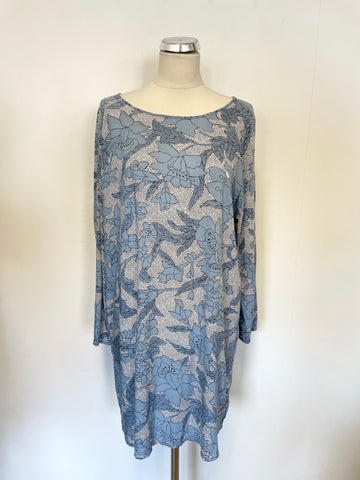 PART TWO BLUE & WHITE FLORAL PRINT LONG SLEEVE SHIFT DRESS SIZE 12