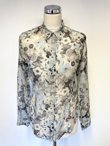 PAUL SMITH BLUE & GREY FLORAL PRINT SILK & COTTON LONG SLEEVE SHIRT SIZE 42 UK 10