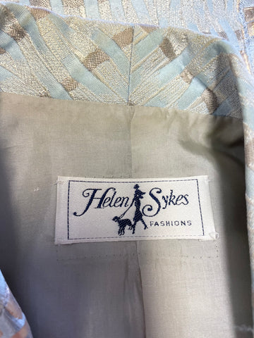 HELEN SYKES DUCK EGG & GOLD PRINT FITTED SPECIAL OCCASION JACKET SIZE 16
