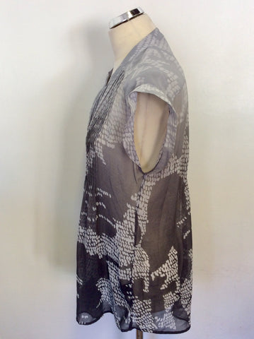 MINT VELVET GREY PRINT ZIP FRONT SLEEVELESS TOP SIZE 12