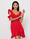 BRAND NEW BCBGMAXAZRIA JEWEL RED ASYMMETRICAL RUFFLED MINI DRESS SIZE 10 UK 14