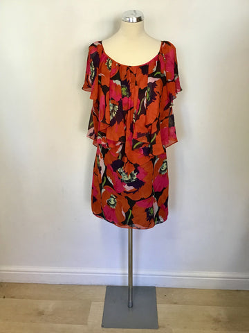 TED BAKER BOLD FLORAL PRINT TIERED LAYER DRESS SIZE 2 UK 10/12