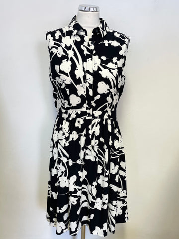 HOBBS BLACK & WHITE PRINT SLEEVELESS COLLARED FIT & FLARE DRESS SIZE 12