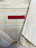 SAND CREAM & BLUE STRIPE LONG SLEEVED LINEN & COTTON BLEND SHIRT SIZE L