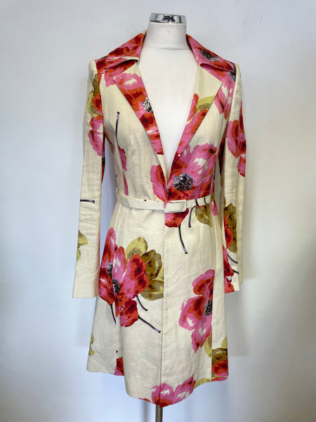 LAURA ASHLEY CREAM FLORAL PRINT LINEN BELTED SPECIAL OCCASION COAT SIZE 10