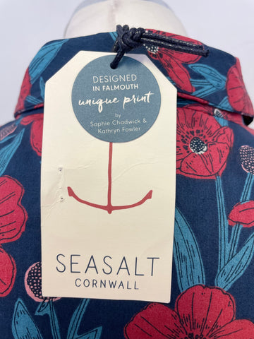 BRAND NEW SEASALT CORNWALL NAVY, TURQUOISE & RED FLORAL PRINT SHORT SLEEVE COTTON DRESS SIZE 10
