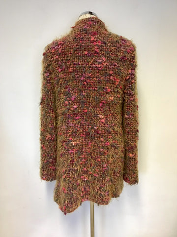 AIRFIELD ORANGE,RED & GREEN BOUCLE SHAGGY KNIT JACKET SIZE 38 UK 10